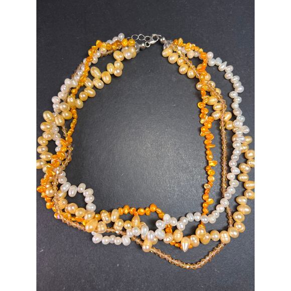 NEW yellow freshwater pearl multi strand necklace with sterling silver clasp - Picture 11 of 13